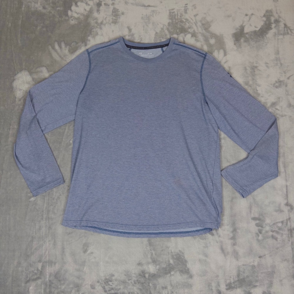 Under Armour Shirt Mens XL Blue Threadborne HeatGear Long Sleeve Training Tee